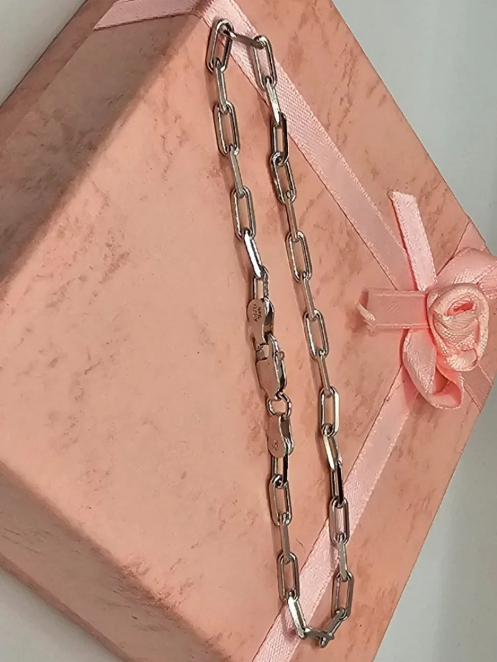 Sterling Silver 925 Rhodium Plated Paperclip Bracelet 2.8mm 8 inches